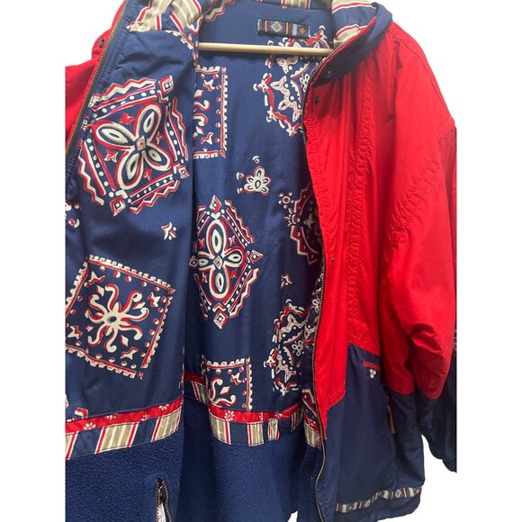 Obermeyer Vintage 90's Red and Blue Reversible Hoodie Puffer Ski Jacket - Picture 11 of 13